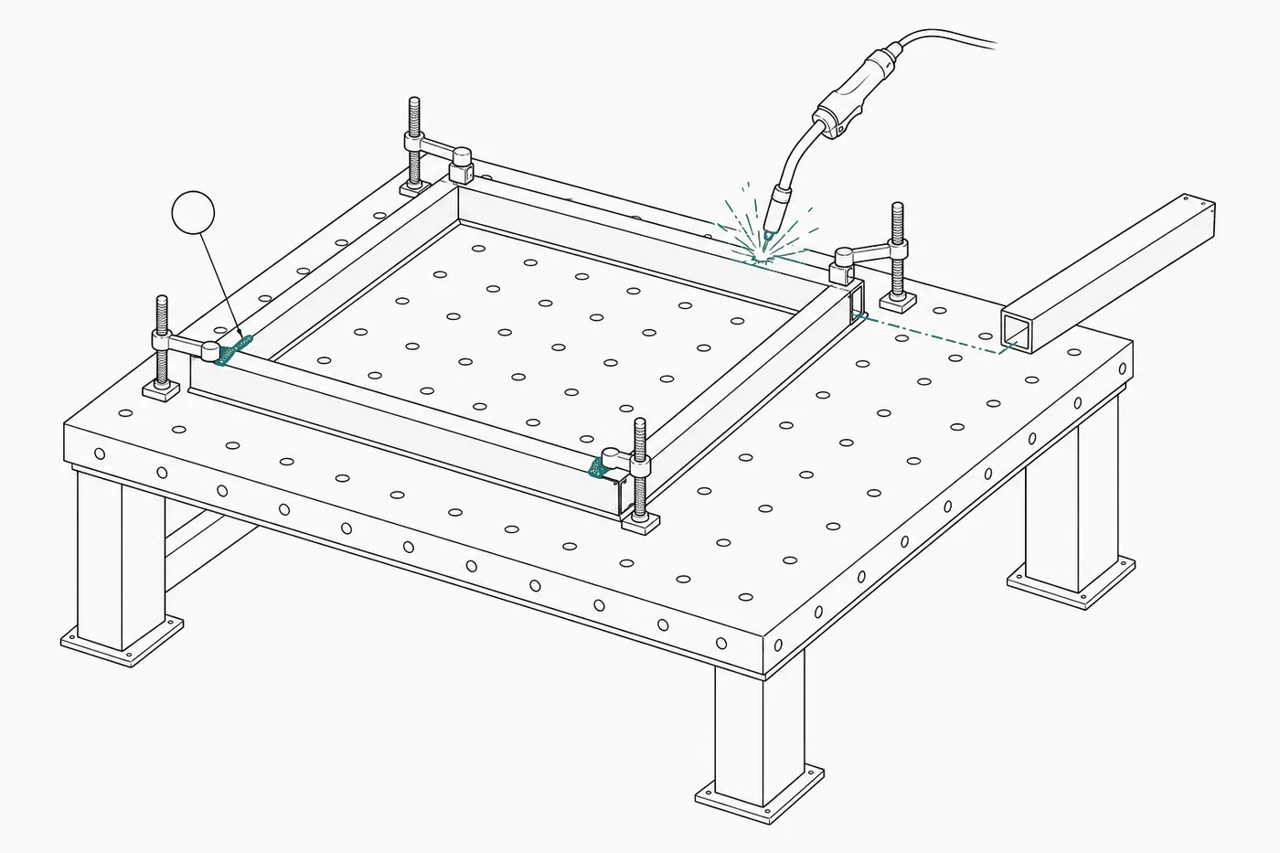 Soldadura de una estructura metálica sobre mesa de armado